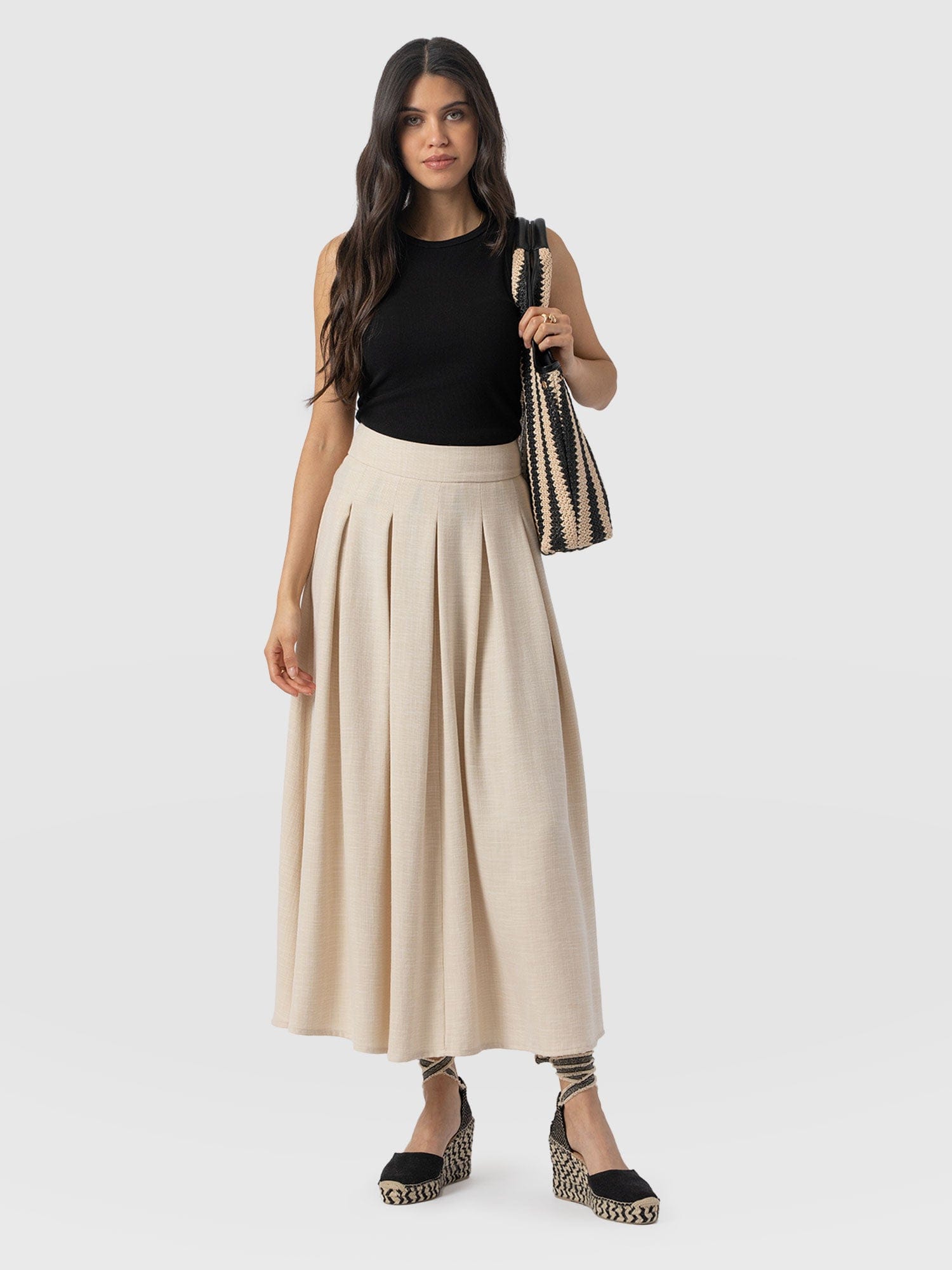 Eliza Pleated Skirt - Cream - Women's Skirts | Saint + Sofia® USA